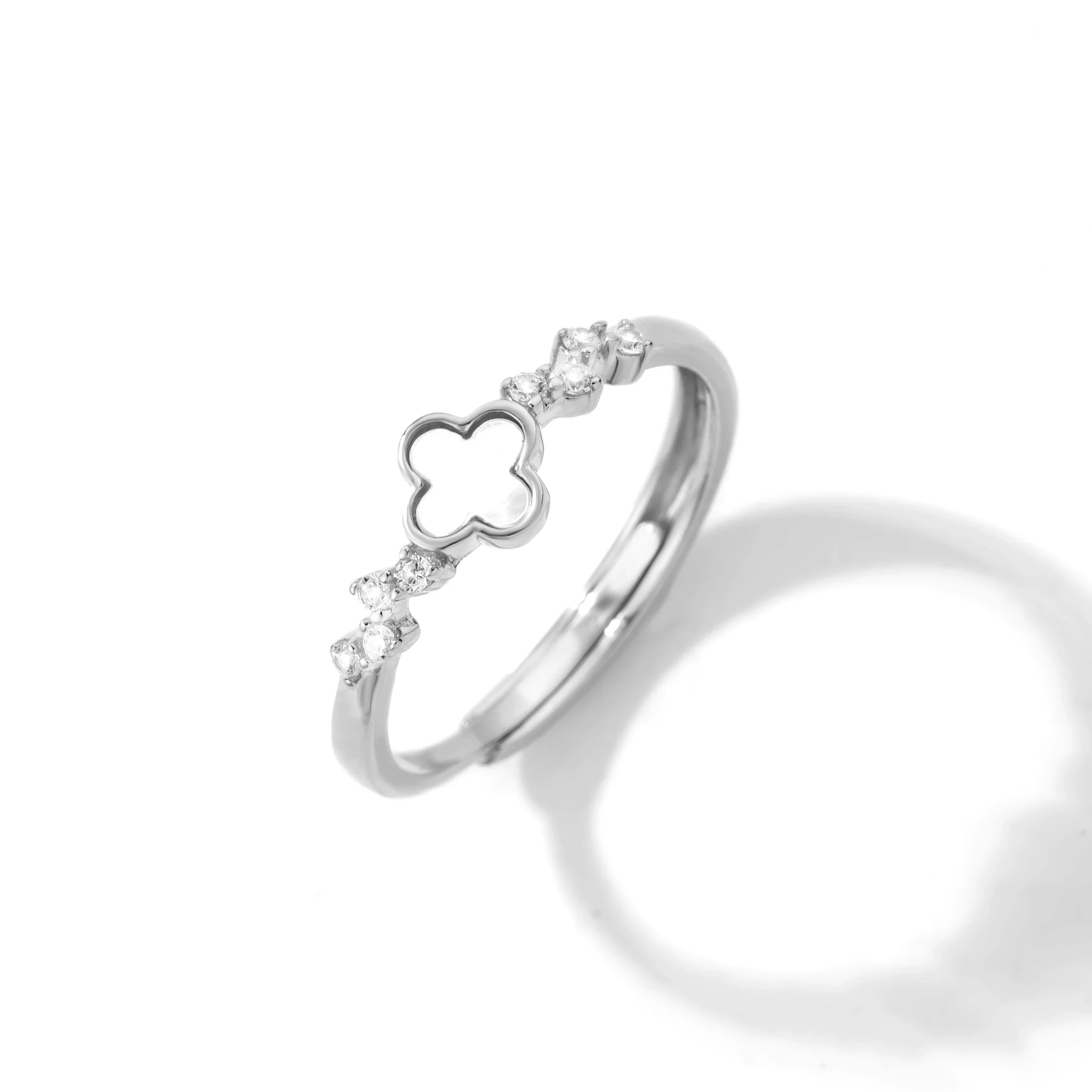 ANMIYA 925 Sterling Silver 18K Gold Plated Cubic Zirconia Clover Ring Twisted Eternity Band Ring for Women