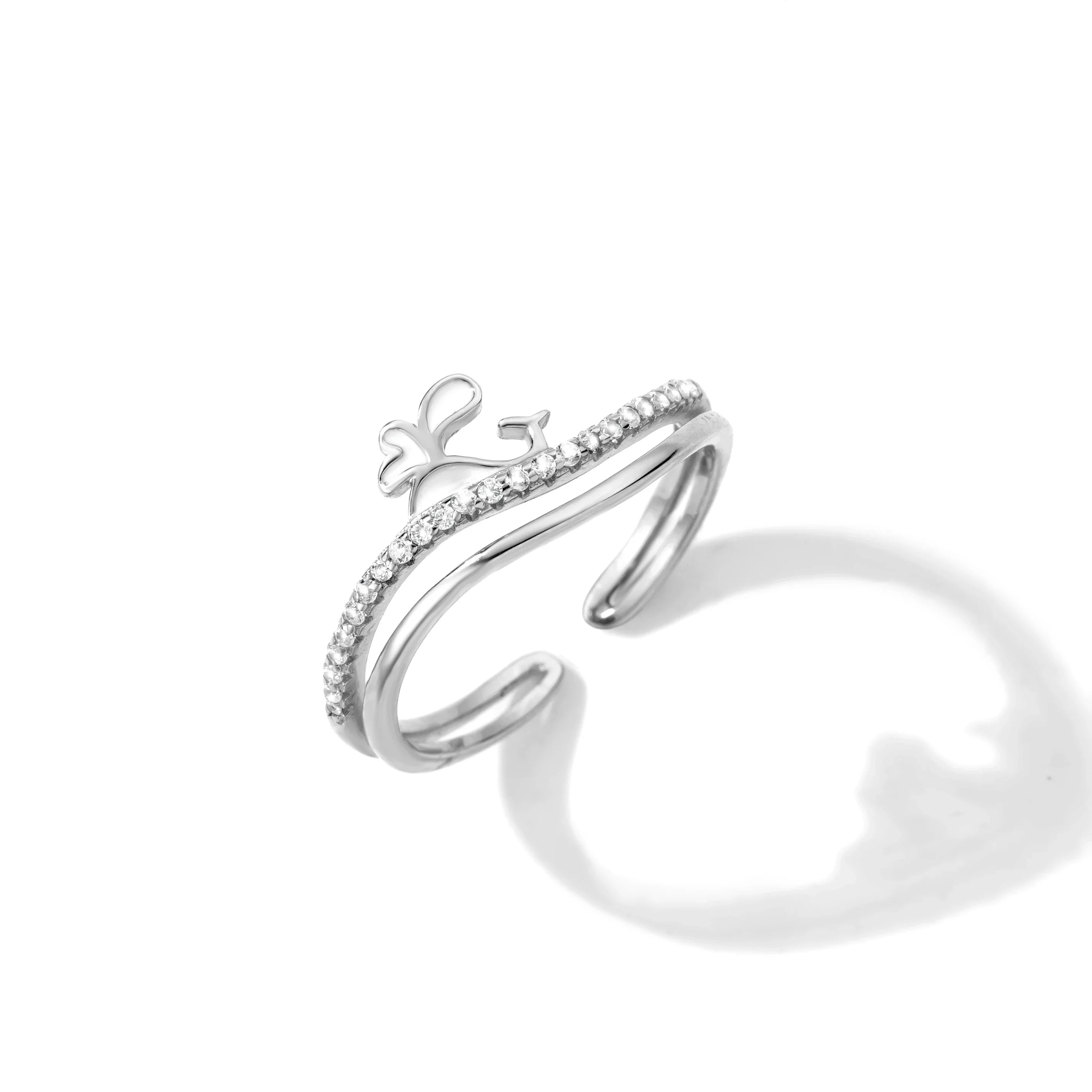 ANMIYA High Quality 925 Sterling Silver 18K Gold Plated Cubic Zirconia Clover Ring Eternity Band Ring for Women