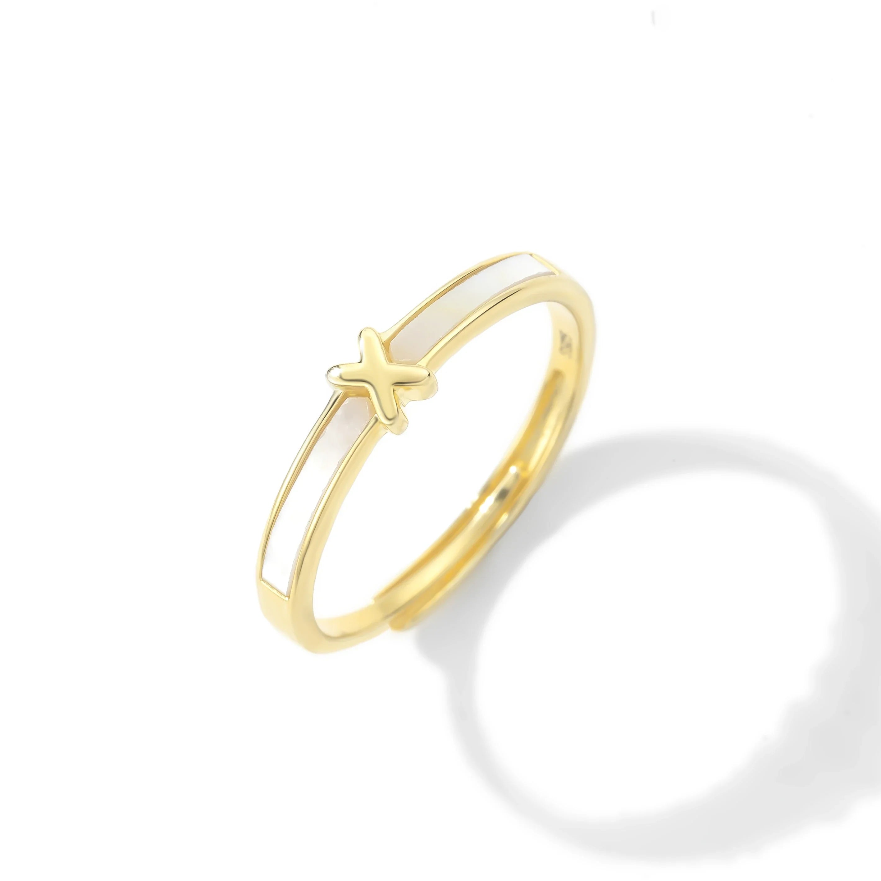 ANMIYA High Quality 925 Sterling Silver 18K Gold Plated Cubic Zirconia Clover Ring Eternity Band Ring for Women