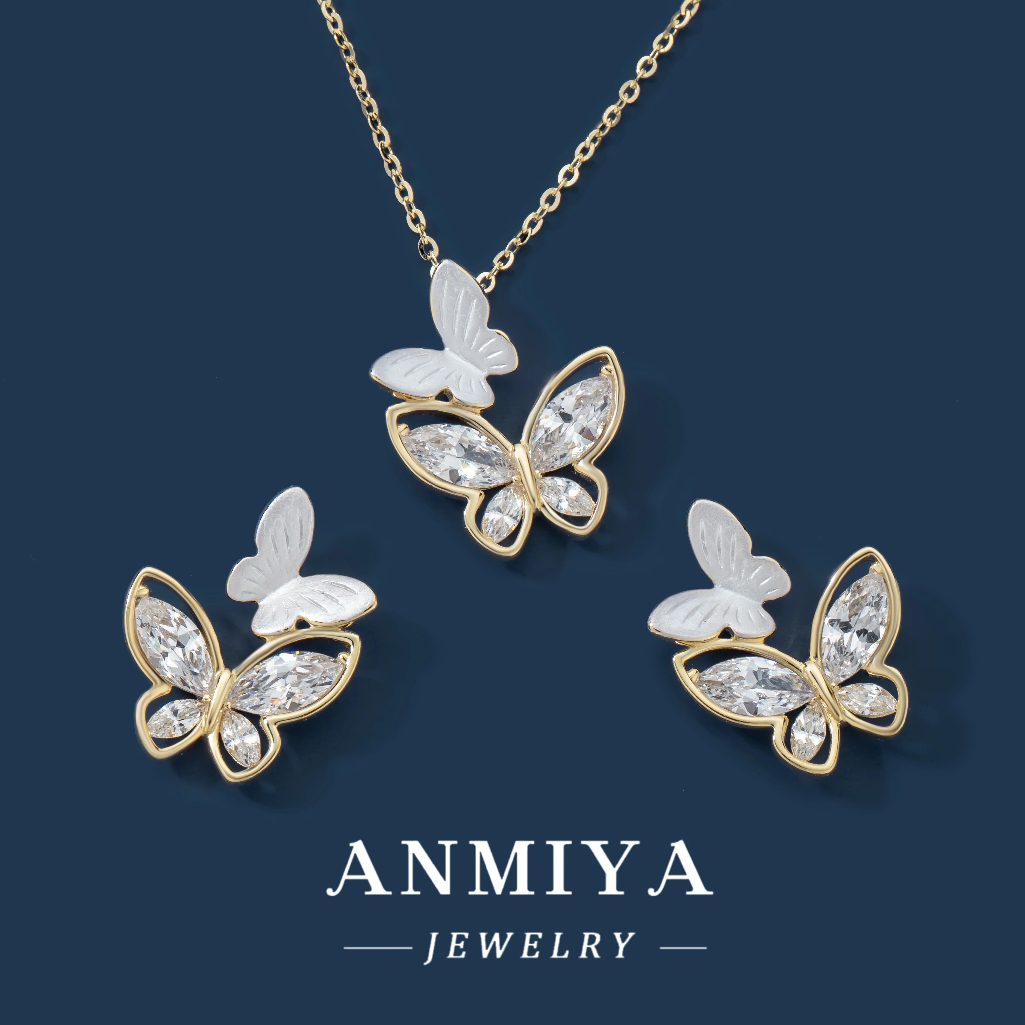 Anniversary Gift 925 Sterling Silver Fashion Jewelry Pendent Necklaces Butterfly Stud Earrings Set Jewelry for Women