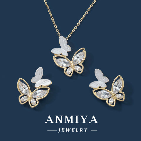 Anniversary Gift 925 Sterling Silver Fashion Jewelry Pendent Necklaces Butterfly Stud Earrings Set Jewelry for Women