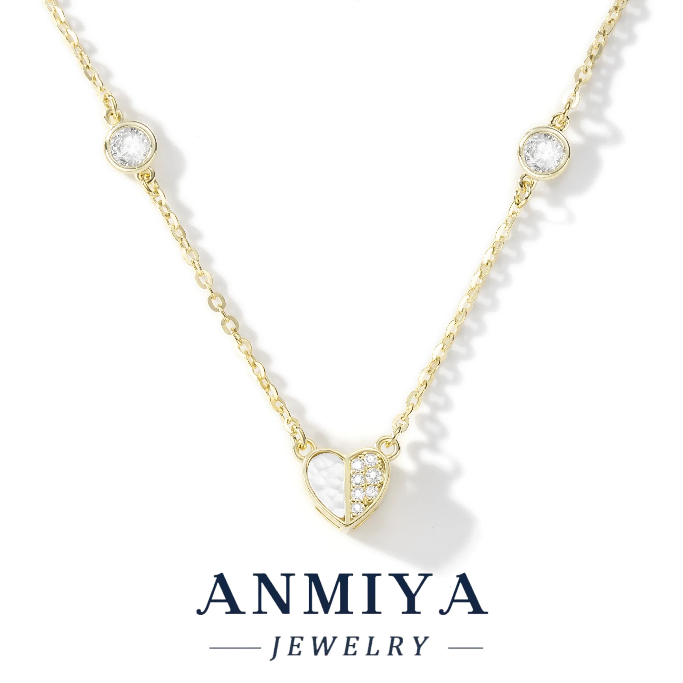 Customizable 925 Sterling Silver Heart-Shaped White Shell Pendant Zircon Lustrous Necklace Women Weddings Valentine'S Day