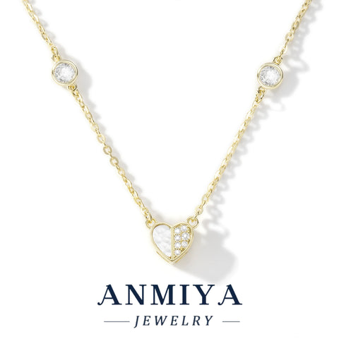 Customizable 925 Sterling Silver Heart-Shaped White Shell Pendant Zircon Lustrous Necklace Women Weddings Valentine'S Day