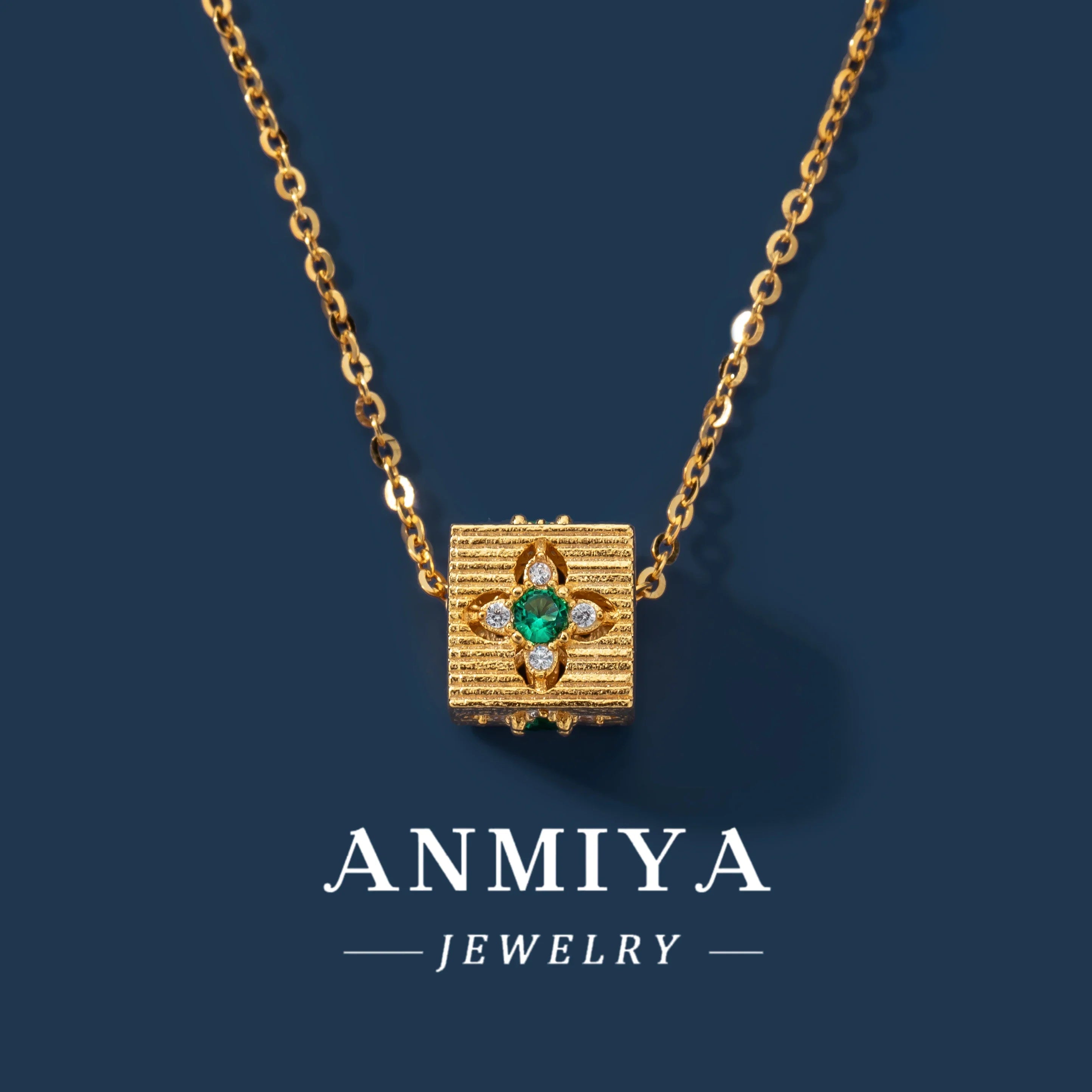 Custom Zircon Block Pendant 18K Gold Filled Plated Clover Fashion Jewelry Necklaces for Women Wholesale