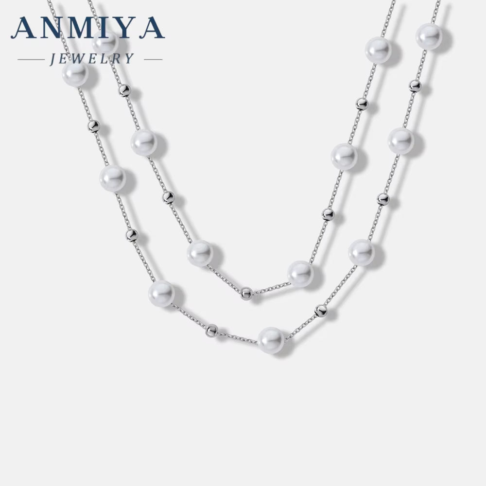 New Arrival 925 Silver Pearl Charms Necklace Link Chain Small Fresh Water Pearls Necklace