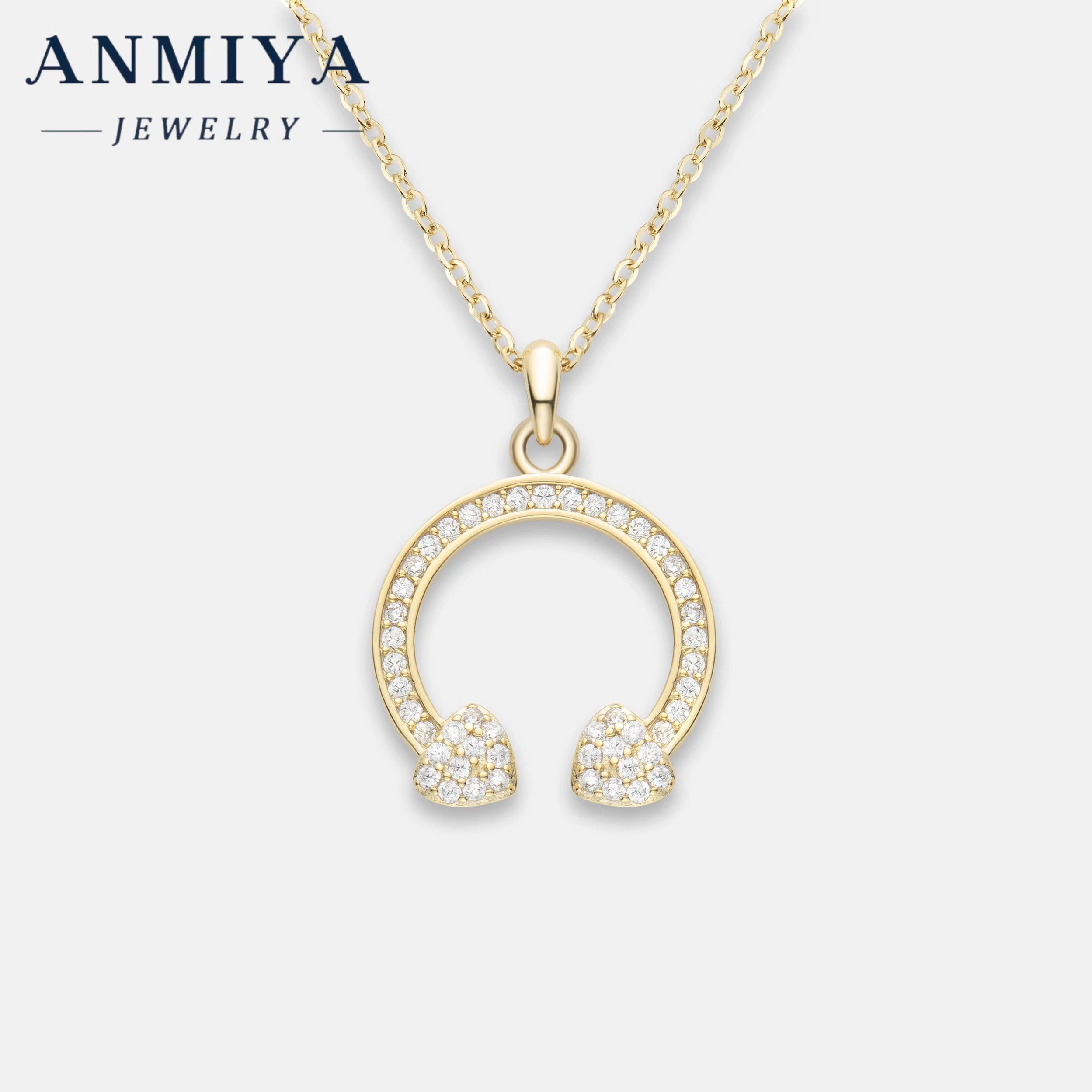 High Quality Dubai Classic 925 Silver 18K Gold Crescent Moon Pendant Necklace