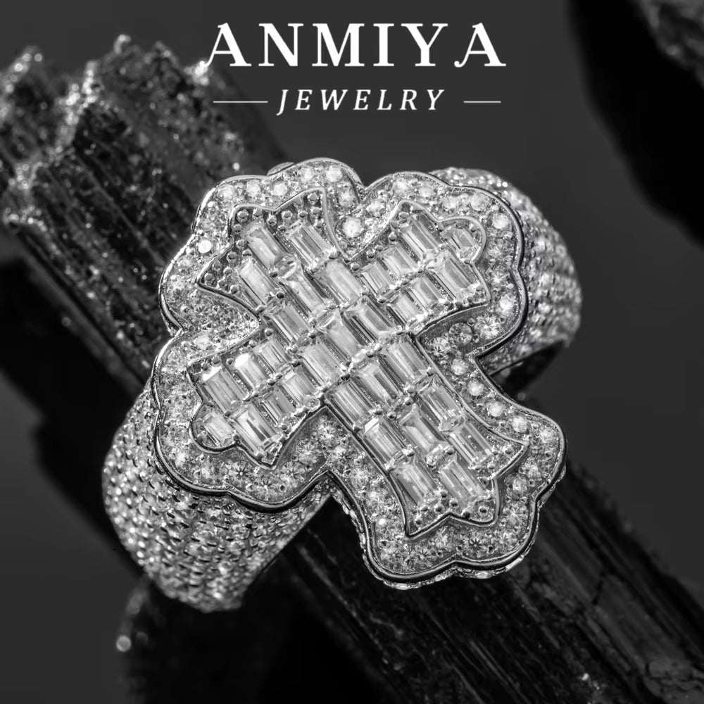 Custom Zircon Ring Charm Jewelry S925 Silver Hip Hops Engagement Wedding OEM Gemstone Clover Rings for Men