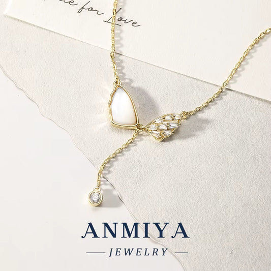 925 Sterling Silver Gold-Plated Butterfly Necklace Cubic Zirconia Elegant Minimalist Design Trendy Link Chain Unisex Daily Wear
