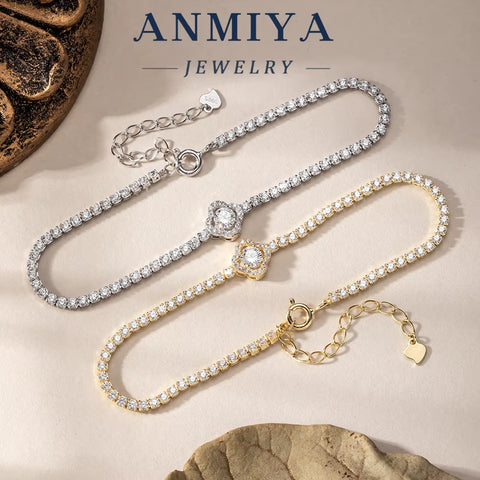 Hypoallergenic 925 Silver Jewelry Clover Bracelet for Sensitive Skin with Adjustable Chain & Bright Zircon