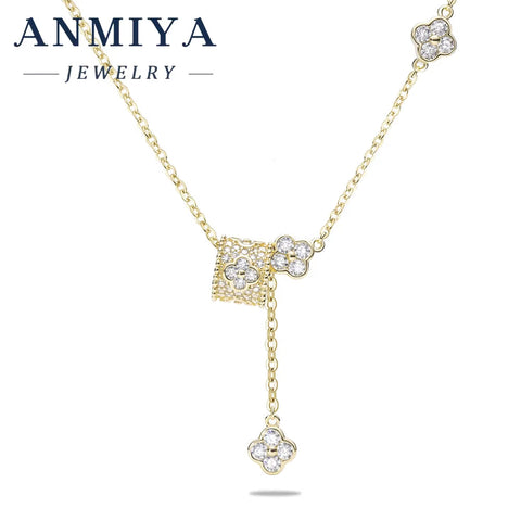 ANMIYA Light Luxury Design High Sense Four-Leaf Clover Fringe 925 Silver Necklace Sweet Girl Necklace