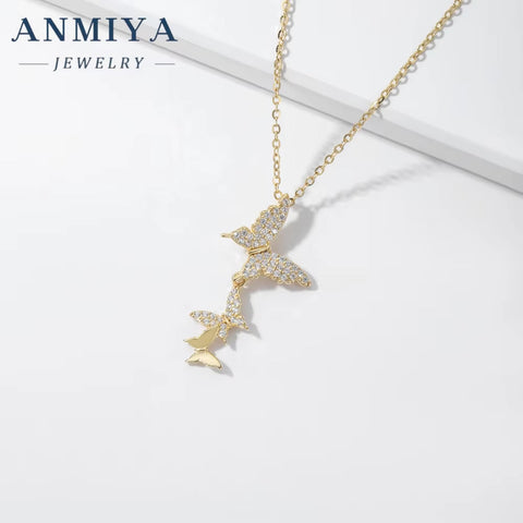 ANMIYA Fashion Charm Butterfly Necklace Jewelry 18K Gold 925 Silver Tassel Necklace Pendant for Women