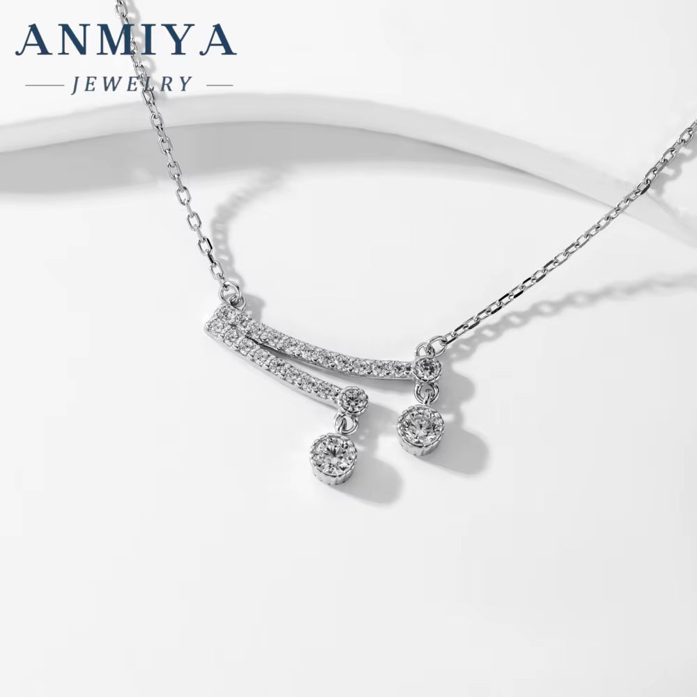 ANMIYA Fine Jewelry Zircon 925 Sterling Silver Collarbone Tassel Necklaces for Women Girl