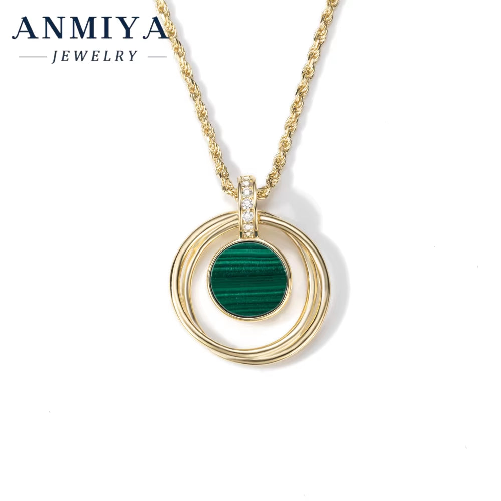 Silver Jewelry Masterpiece: 925 Sterling Silver Necklace with Malachite, Timeless Elegance