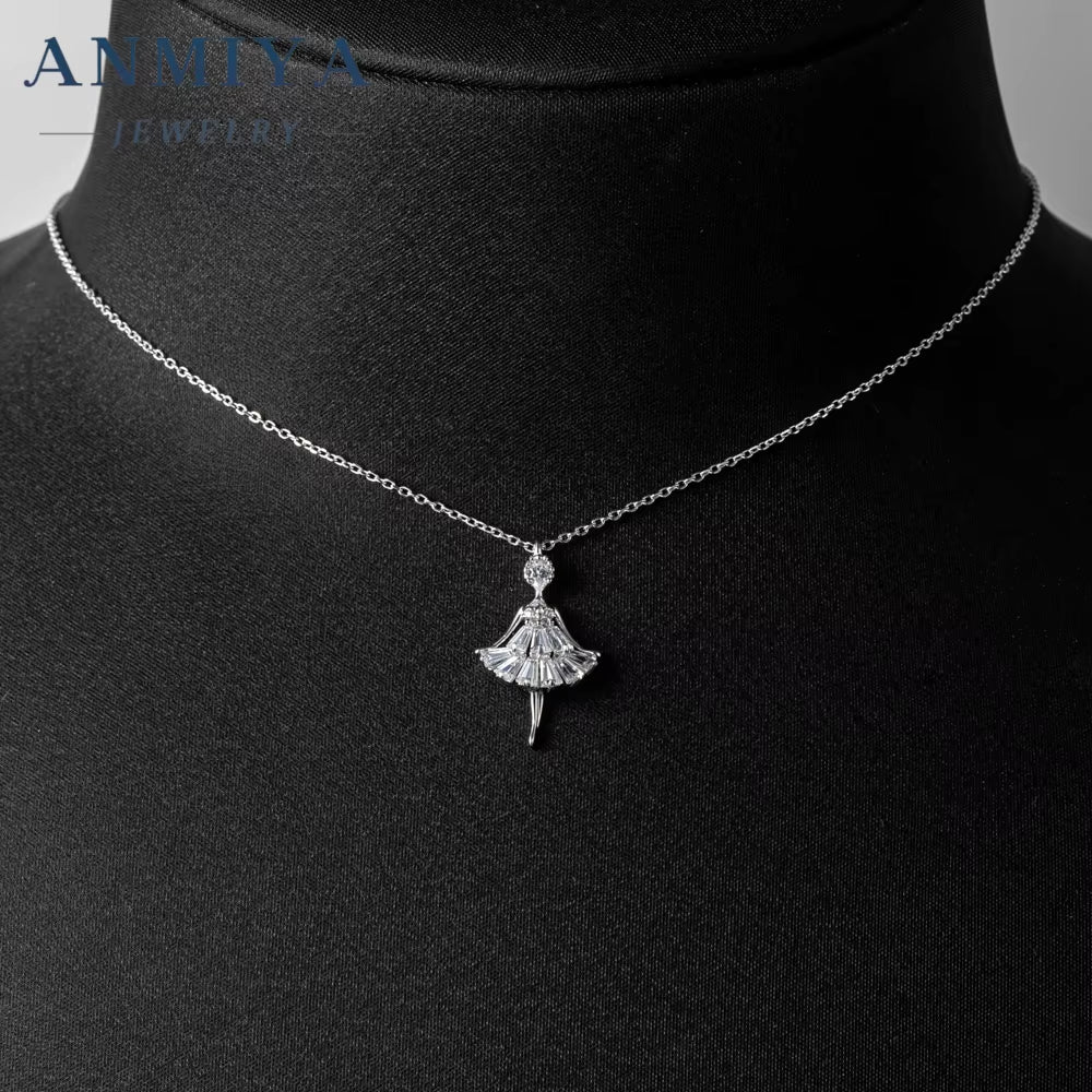 925 Sterling Silver Beautiful Elf Pendant Chain Zircon Angel Little Girl Necklace for Women Fine Jewelry Accessories