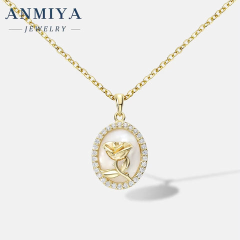 Vintage Rose round Shape Zircon Necklace 925 Sterling Silver Fashion Chains Necklaces for Girls Women