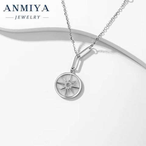 Wholesale S925 Sterling Silver Crescent Moon Star Pendant Necklace for Women Cute Style with Cubic Zirconia