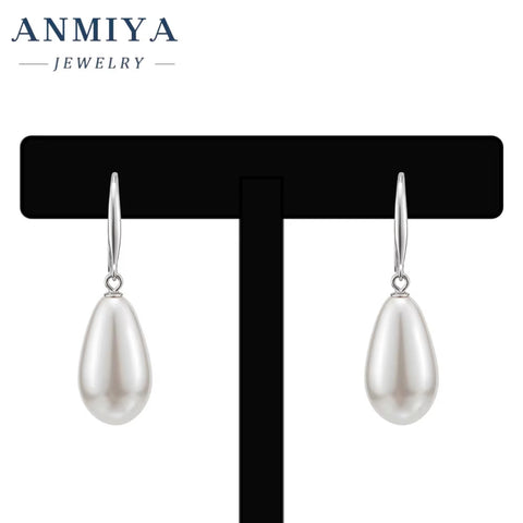 ANMIYA Girls Bridal Elegant Sterling Silver 925 Earrings Freshwater Pearl Hook Earrings