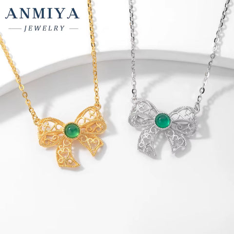New Arrival Fashion 18K Gold Plating Bow Necklace 925 Silver for Women Girls Jewelry