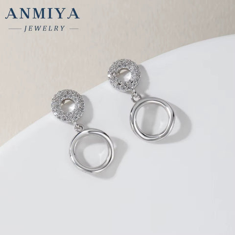 High Quality Wholesales Hollow Out round Shape Zircon Double round 925 Silver Dangle Stud Earrings for Women