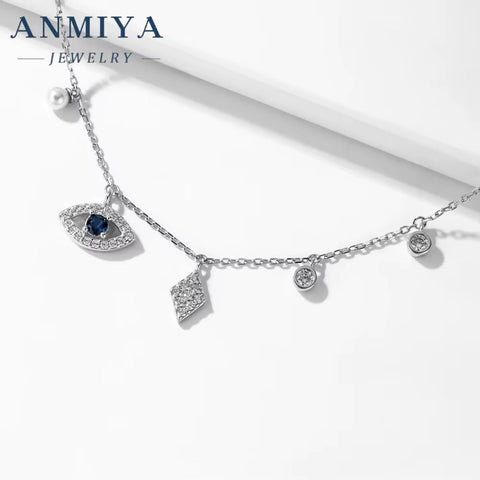 Tassels Summer Fashion Jewelry Hollow Out Zircon Evil Eye Necklace 925 Sterlings Silver Collarbone Necklace