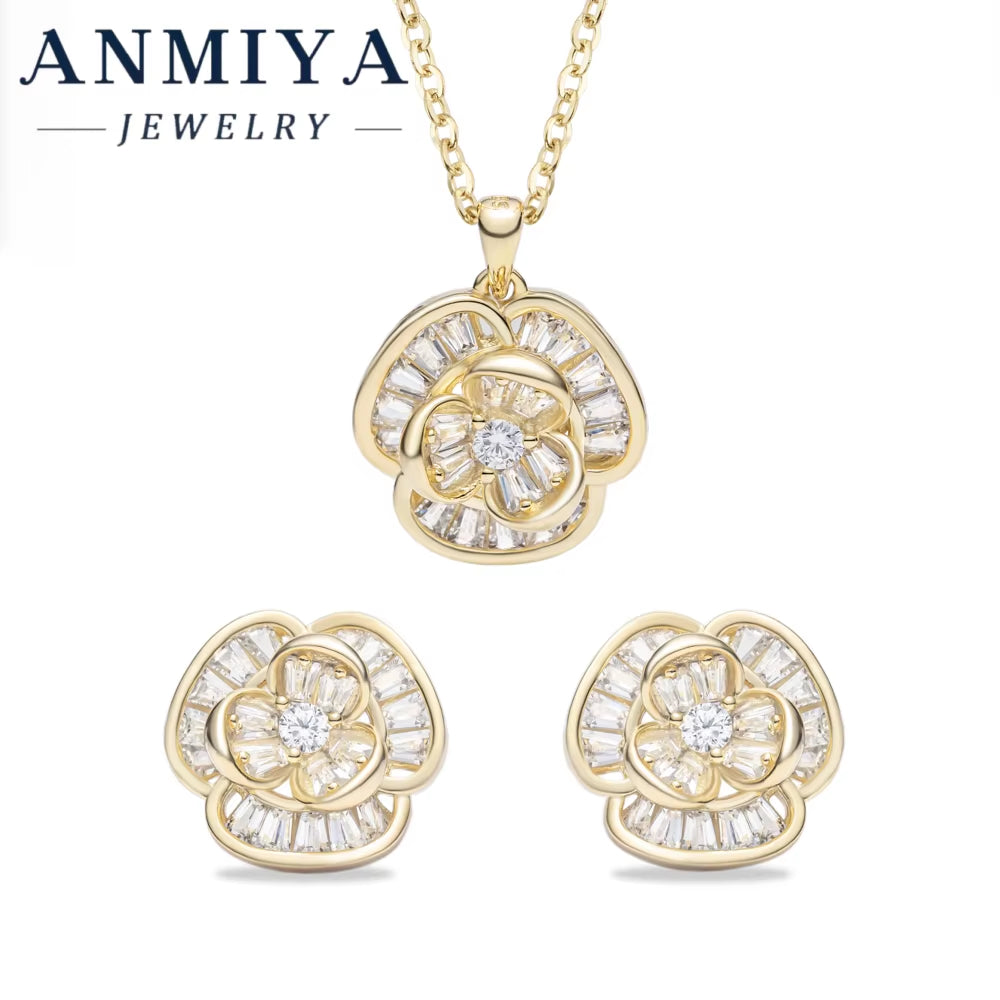 Shiny Silver 925 Set Featuring Cubic Zircon Accents Necklace and Earring Sets Flower Design for Daily Wear