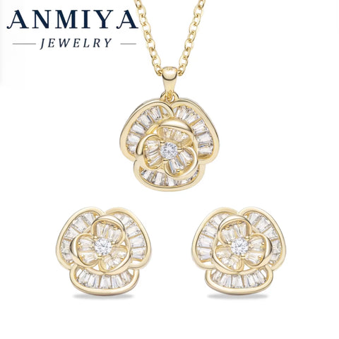 Shiny Silver 925 Set Featuring Cubic Zircon Accents Necklace and Earring Sets Flower Design for Daily Wear