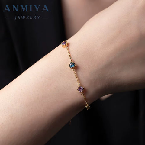 INS Fashion Heart Ice Cut Zircon 925 Silver 18K Gold Link Chain Bracelets for Women Wholesale Valentine'S Day