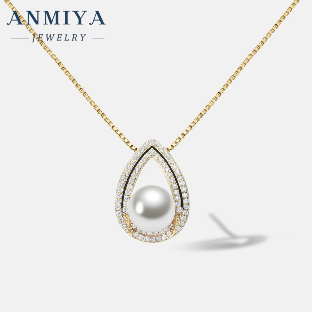 ANMIYA High Quality Luxury Niche Exquisite Pearl Zircon Drop Shape 925 Silver Fashion Jewelry Necklace for Women