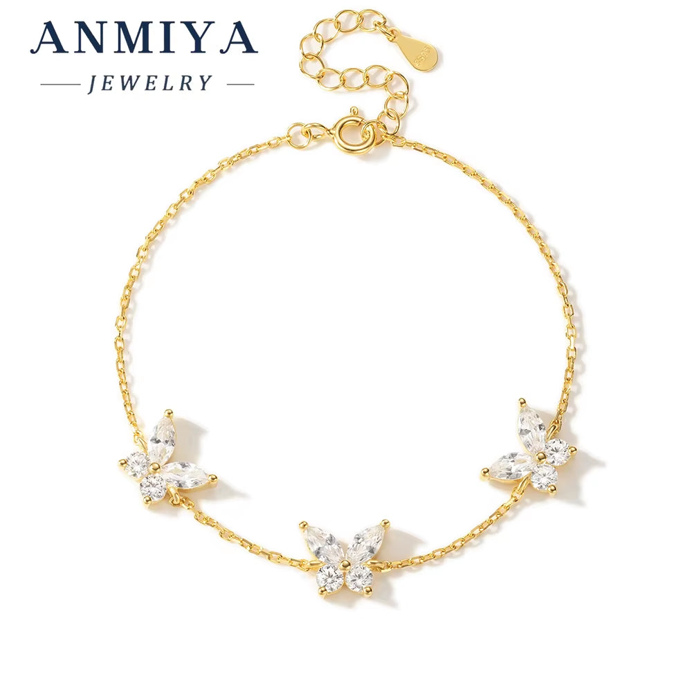 Luxury Silver Jewelry Zircon Butterfly Bracelet Premium Gift Box Silver Butterfly Bracelet
