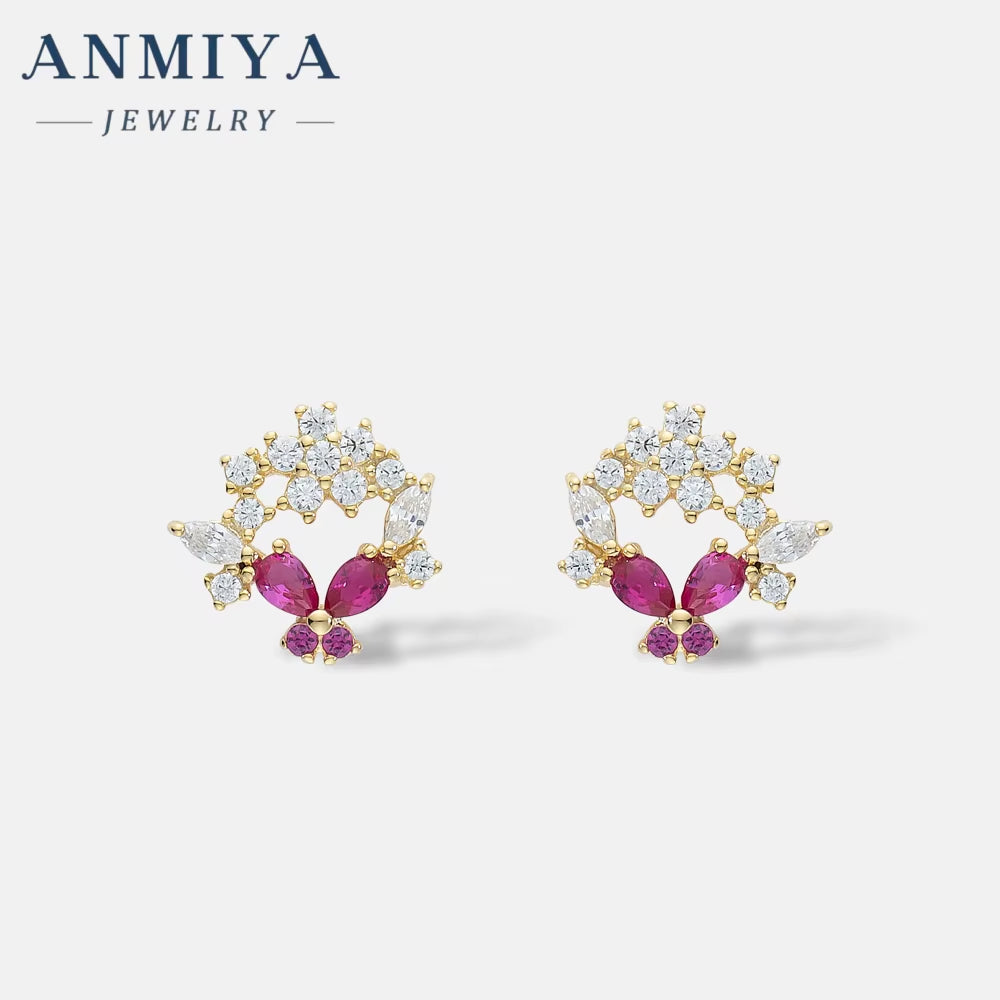 Wholesale Fashion 925 Sterling Silver Purple Zircon Butterfly Hollow Out Stud Earrings for Women