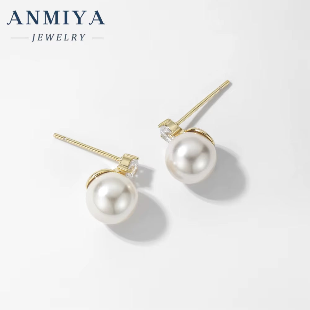 ANMIYA 925 Silver Freshwater Pearl Stud Earrings Elegant 925 Silver Pearl Studs for Women