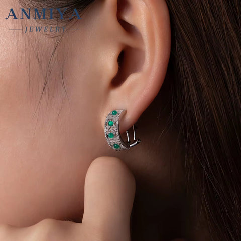 ANMIYA 18K Gold S925 Sterling Silver Vintage Unique Elegant Formal C Shape Jewelry Stud Earrings