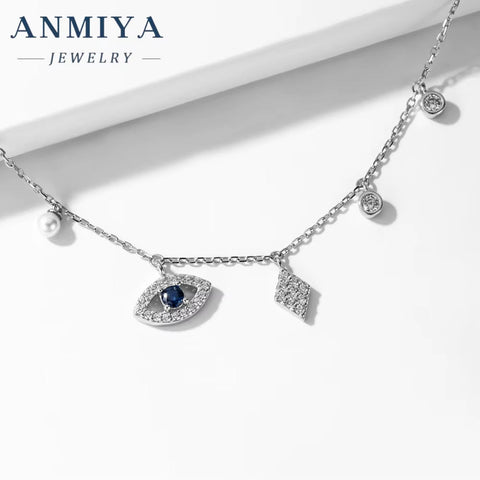 Tassels Summer Fashion Jewelry Hollow Out Zircon Evil Eye Necklace 925 Sterlings Silver Collarbone Necklace