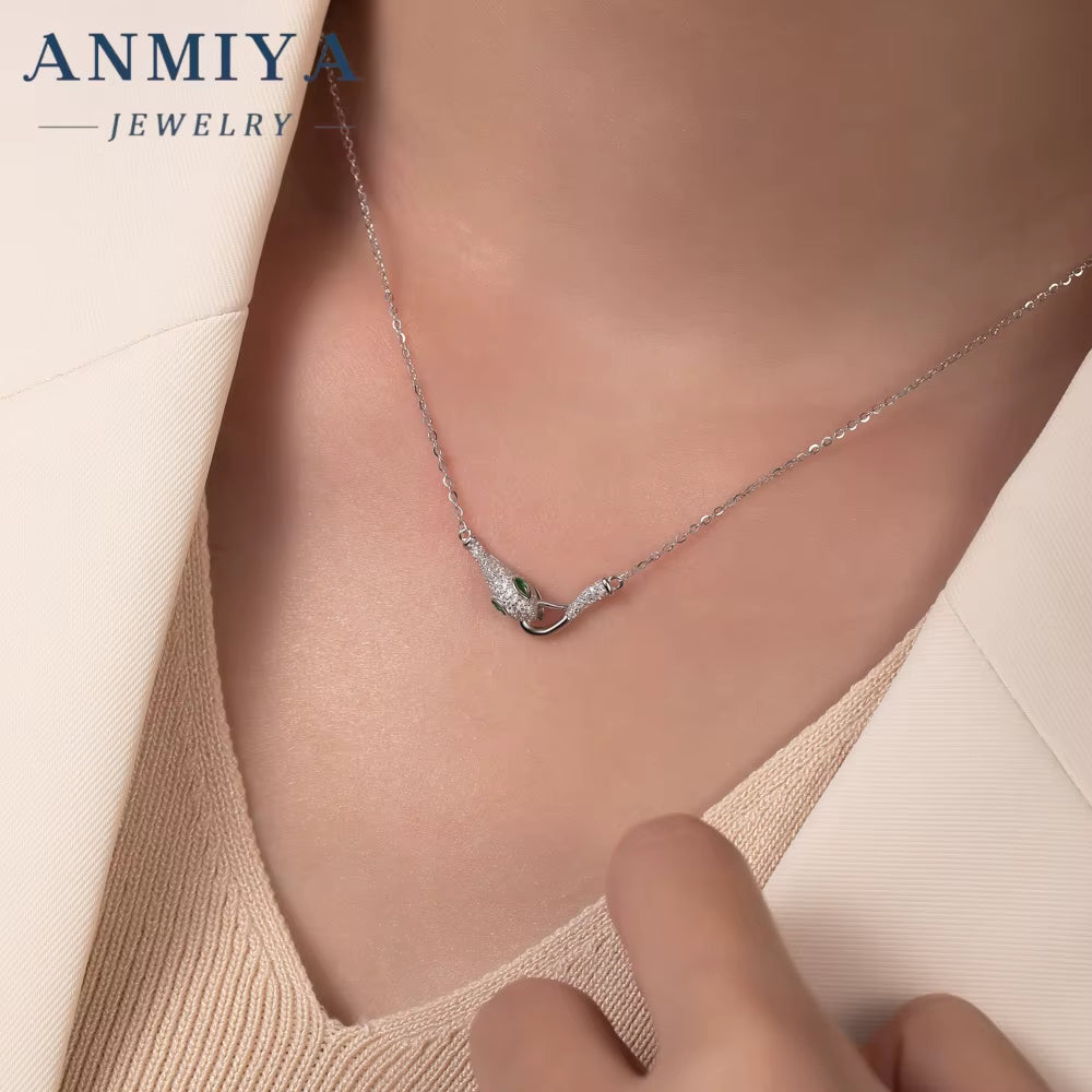 ANMIYA 2025 Snake Head Micro Insert Zircon Necklace 18K Gold 925 Silver Plated Jewelry Necklace Set Women Luxury