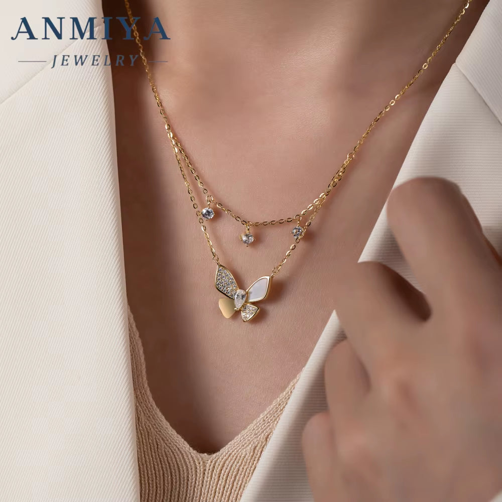 Minimalist 925 Silver Jewelry Zirconia Butterfly Pendant Necklace 925 Sterling Silver Necklace for Women