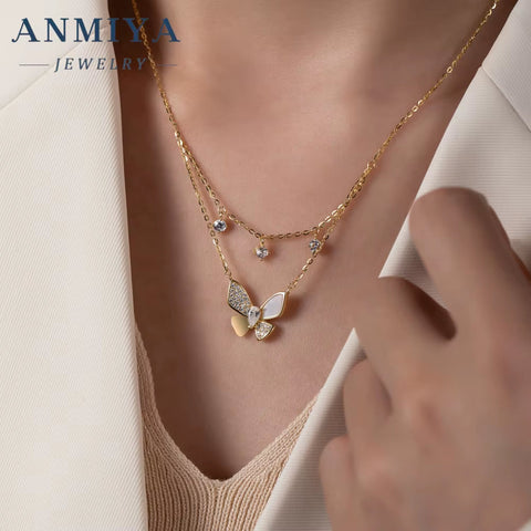 Minimalist 925 Silver Jewelry Zirconia Butterfly Pendant Necklace 925 Sterling Silver Necklace for Women