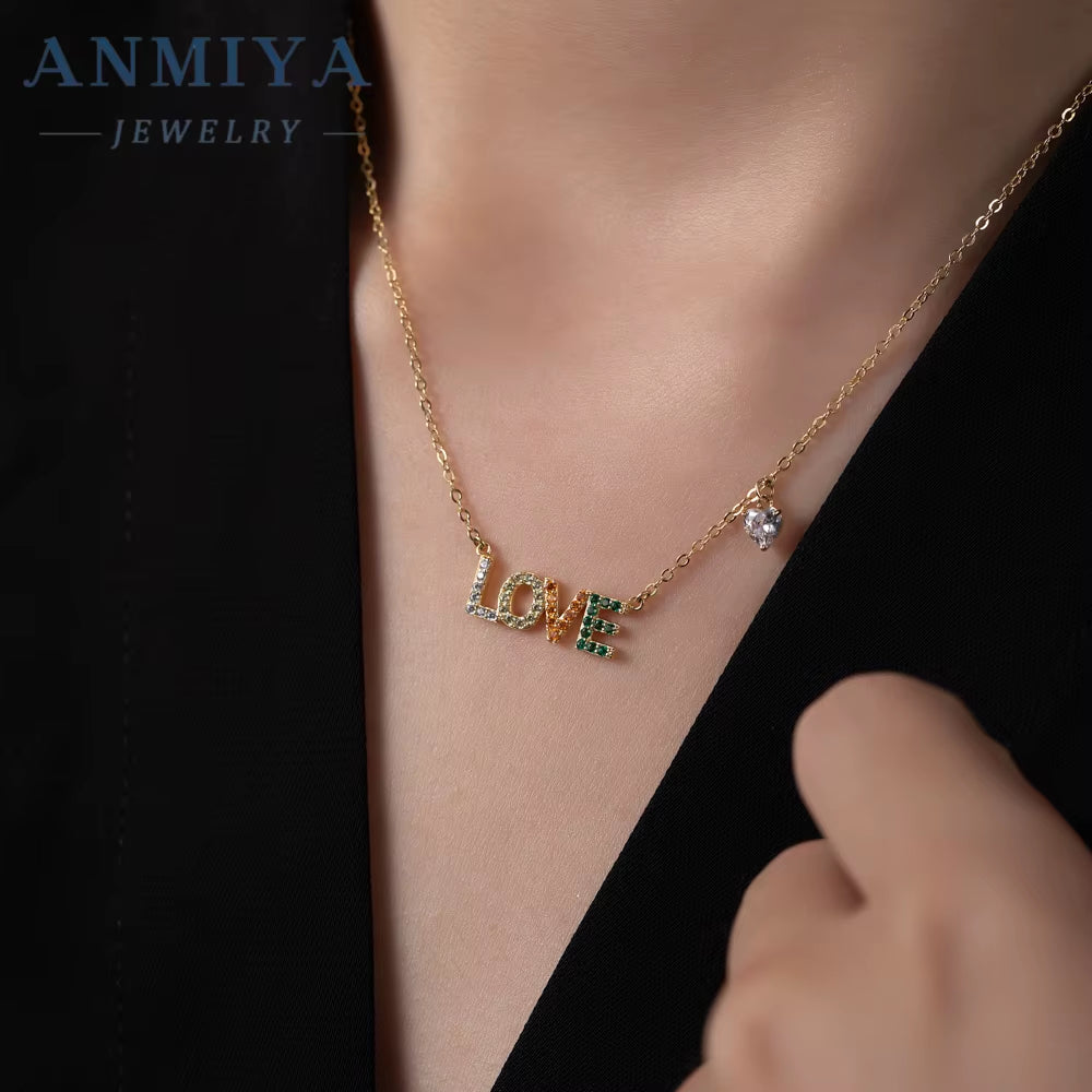Wholesale Exquisite Temperament Clavicle Chain 925 Sterling Silver Cubic Zircon Letter Love Pendant Necklace