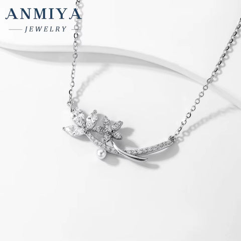Fine Jewelry Necklaces Zircon Flower Necklace 925 Sterling Silver Sterling Necklace for Women