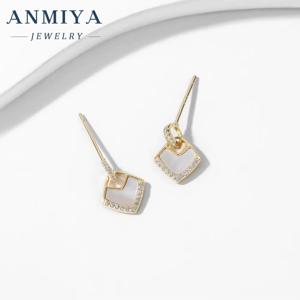 Wholesale Rhombus Earrings Women S925 Silver 18K Gold Cubic Zirconia Stud Dangle Stud Earrings for Women Fashion Jewlery