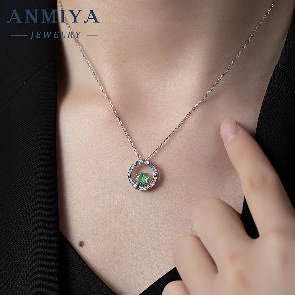 Summer Green round Shape Jewelry Necklace S925 Silver round Ice Cut Zircon Fashion Bestfriend Jewelry