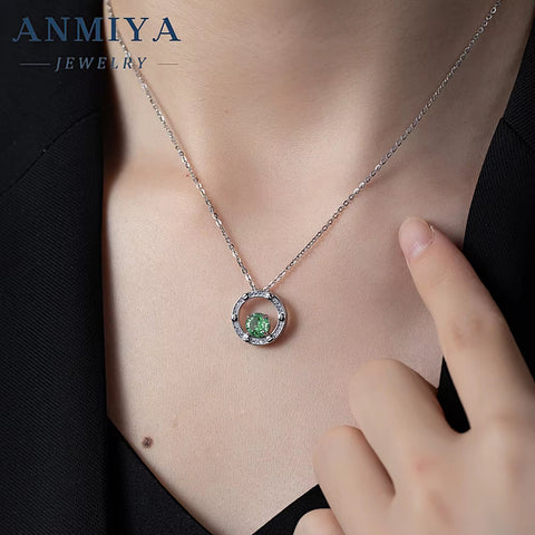 Summer Green round Shape Jewelry Necklace S925 Silver round Ice Cut Zircon Fashion Bestfriend Jewelry