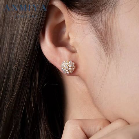 ANMIYA 2024 Earrings Women Plated 925 Sterling Silver CZ Pearl Flower Earrings