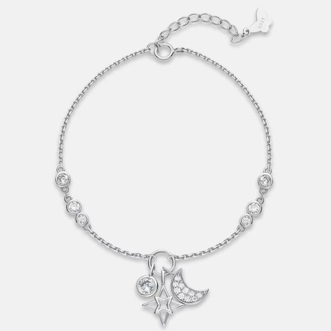 ANMIYA Factory Wholesale 925 Sterling Silver Moon and Star Zircon Hand Chain Bracelets for Women Jewelry