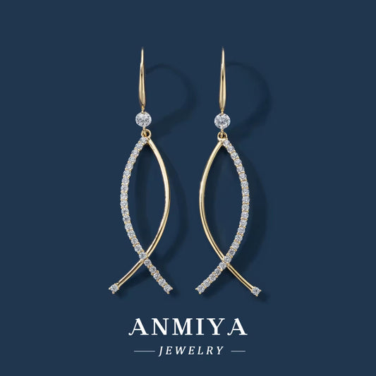 ANMIYA Statement Fashion Hypoallergenic New Tide 925 Sterling Silver Hook Earrings Cross Style Earrings