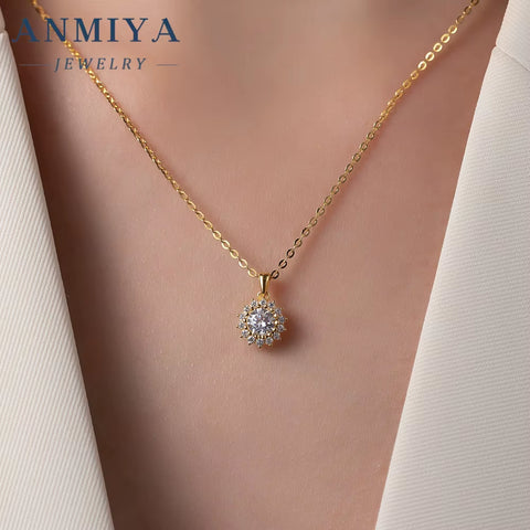 ANMIYA Best Selling Fashionable Shiny round Zircon 925 Silver Accessory Jewelry Sterling 925 Necklace Earrings Set for Women