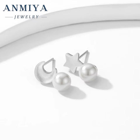 Trendy Fashionable Baroque 18K Gold Plated Star and Moon Fresh Water Pearls Stud Earrings for Women