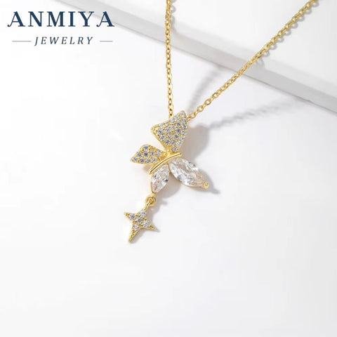 Butterfly Woman Necklace 18K Gold Plated Butterfly with Zircon Tassel Women'S Exquisite Butterfly Necklace 925 Silver