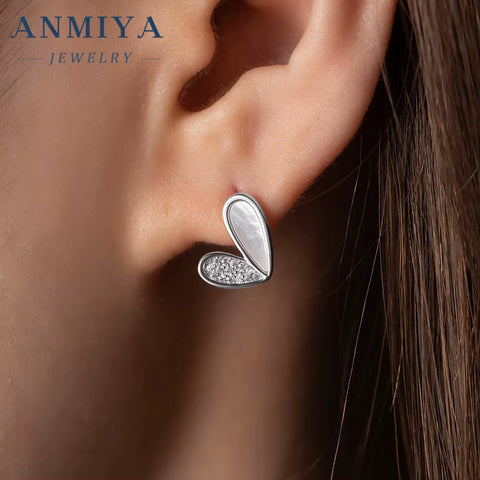 Womens Jewelry Earrings Engagement Wedding Bridal Brilliant Shining Zircon Diamond Silver Luxury Heart Stud Earrings