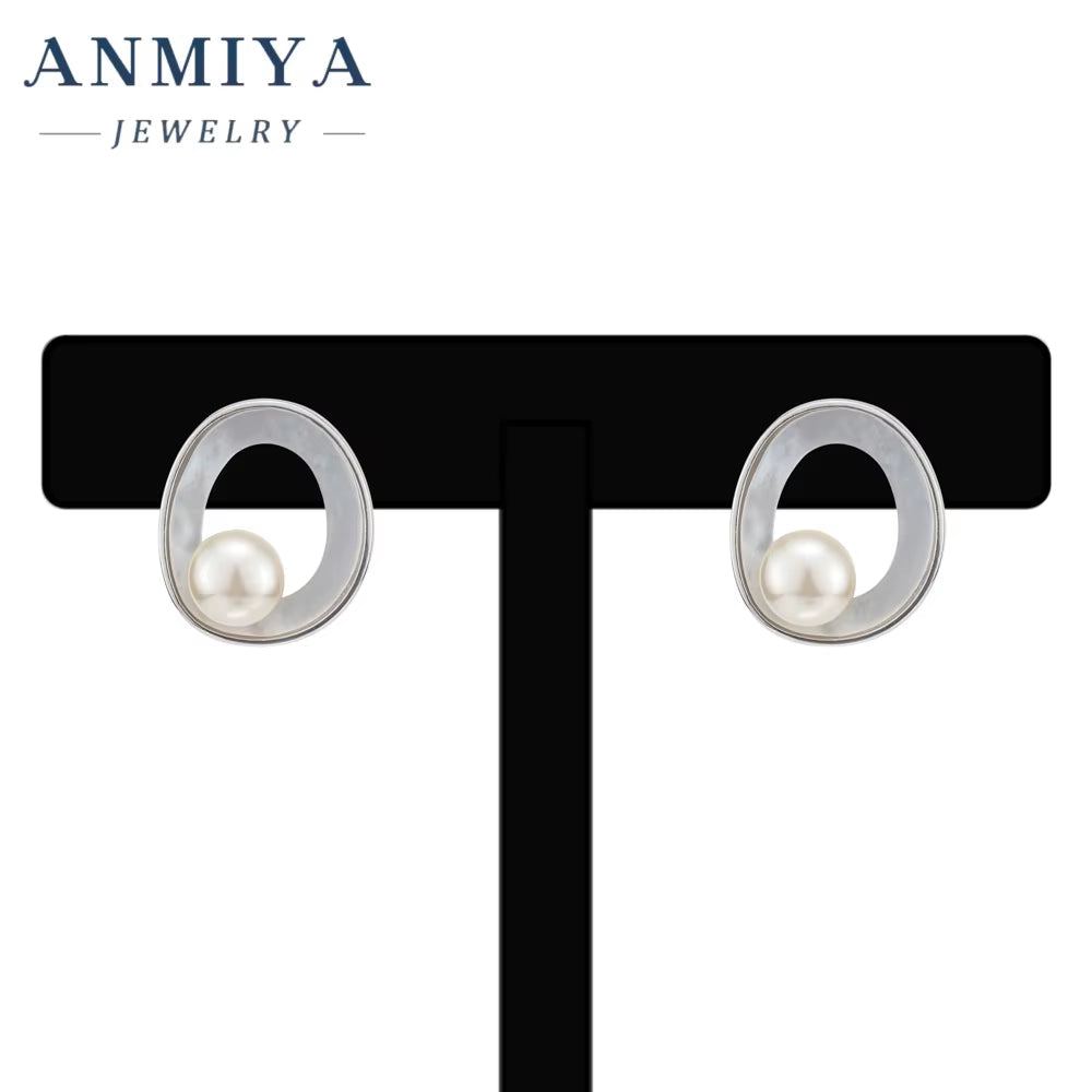 2024 Elegant White Pearl Diamond Stud Earrings Jewelry Geometric Silver Earrings for Women