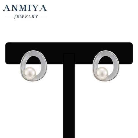 2024 Elegant White Pearl Diamond Stud Earrings Jewelry Geometric Silver Earrings for Women